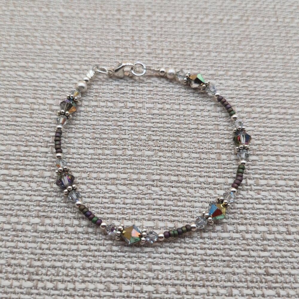 8 Inch Sterling Silver Crystals And Tiny Genuine Pearls Bracelet B742 - Picture 1 of 5